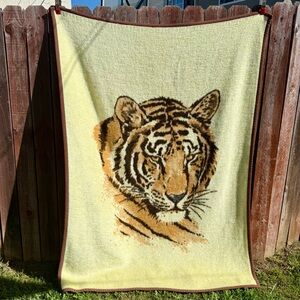 Vintage Cannon Ibena Tiger Print Throw Blanket Made in West Germany